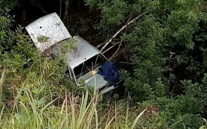 Carro derrapa na BR 265 e cai em abismo