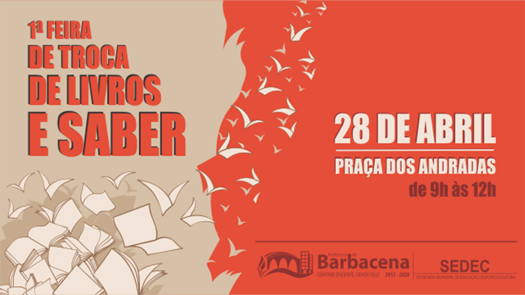 BARBACENA PROMOVE 1ª FEIRA DE TROCA DE LIVROS E SABER NO PRÓXIMO SÁBADO