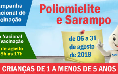 Dia D de vacinação contra poliomielite e sarampo é neste sábado