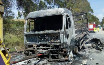 Incêndio atinge carreta e vegetação na BR-040 proximidades do trevo de Alfredo Vasconcelos
