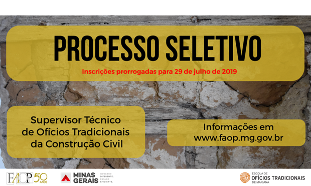 FAOP prorroga processo seletivo para contratação de supervisor técnico de ofícios tradicionais
