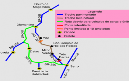 DEER/MG interdita ponte no trecho Serro – Milho Verde