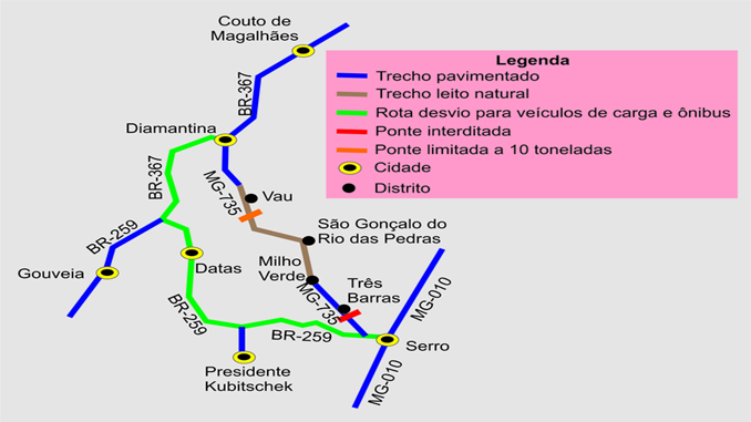 DEER/MG interdita ponte no trecho Serro – Milho Verde