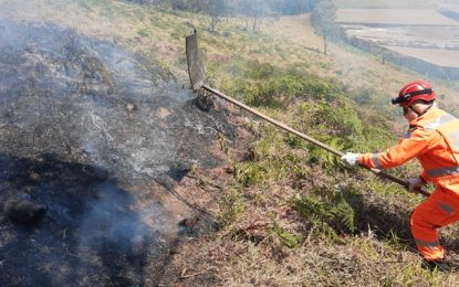 Bombeiros combatem incêndio na localidade dos Costas, zona rural de Barbacena