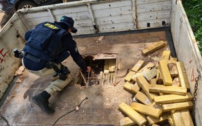 PRF apreende carreta carregada com maconha, em Patos de Minas (MG)