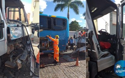 Colisão entre ônibus e caminhão deixa uma pessoa ferida