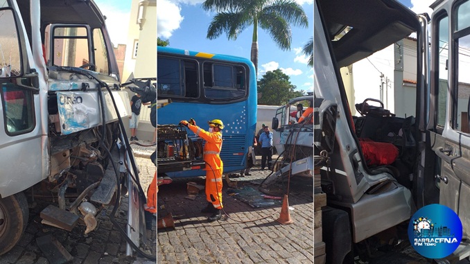 Colisão entre ônibus e caminhão deixa uma pessoa ferida
