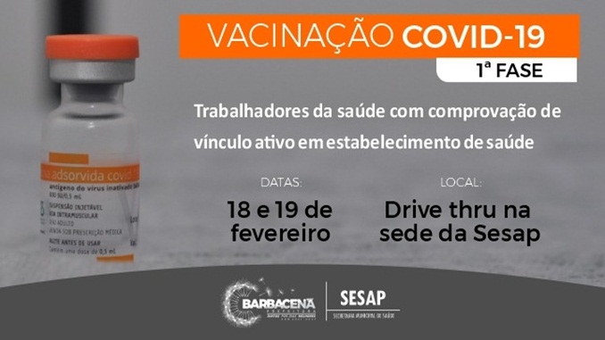 Confira como será o esquema de vacinação dos trabalhadores de saúde por Drive Thru na primeira fase