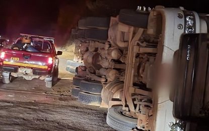 Carreta perde freios e tomba na BR-365, em Montes Claros