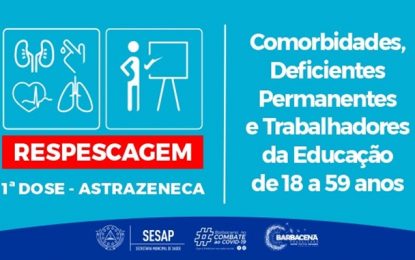 Prefeitura fará repescagem de vacinação de pessoas com comorbidade que ainda não tomaram a primeira dose da vacina contra a Covid-19
